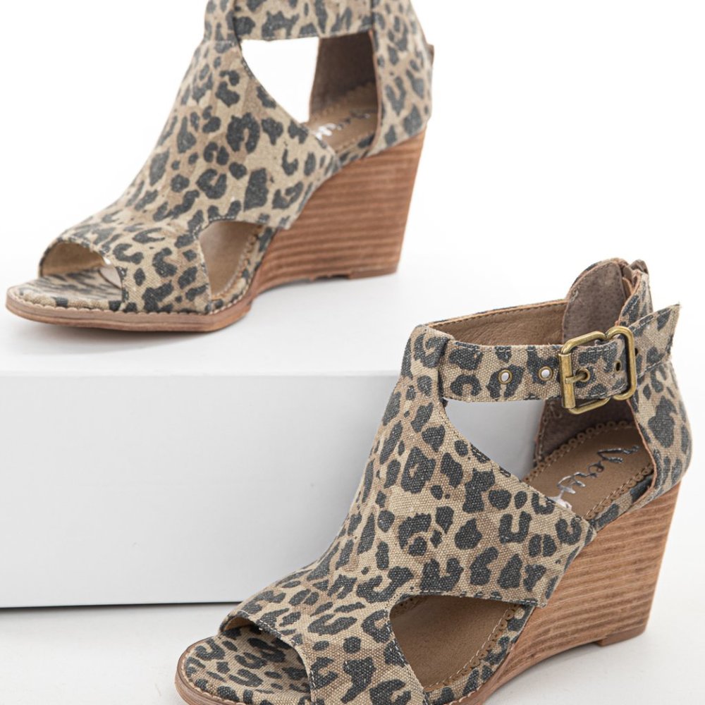 Very G Leopard Print Open Toed Cut Wedge
